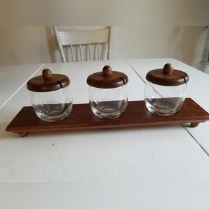 Cornwall Wood Products Tray 3 Glass  Condiments  Set